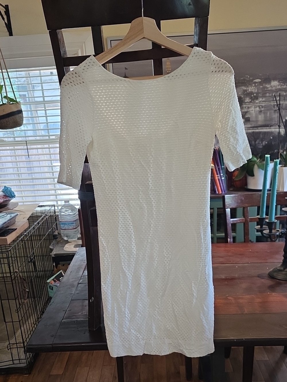 Banana Republic White Openwork Knit Midi Dress